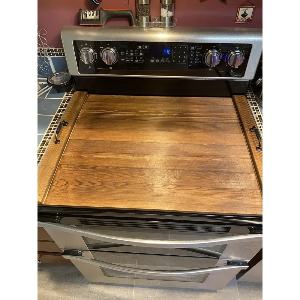 Handmade Rustic Wooden Stove Cover Noodle Board w/ Handles Farmhouse Decor‎ NEW